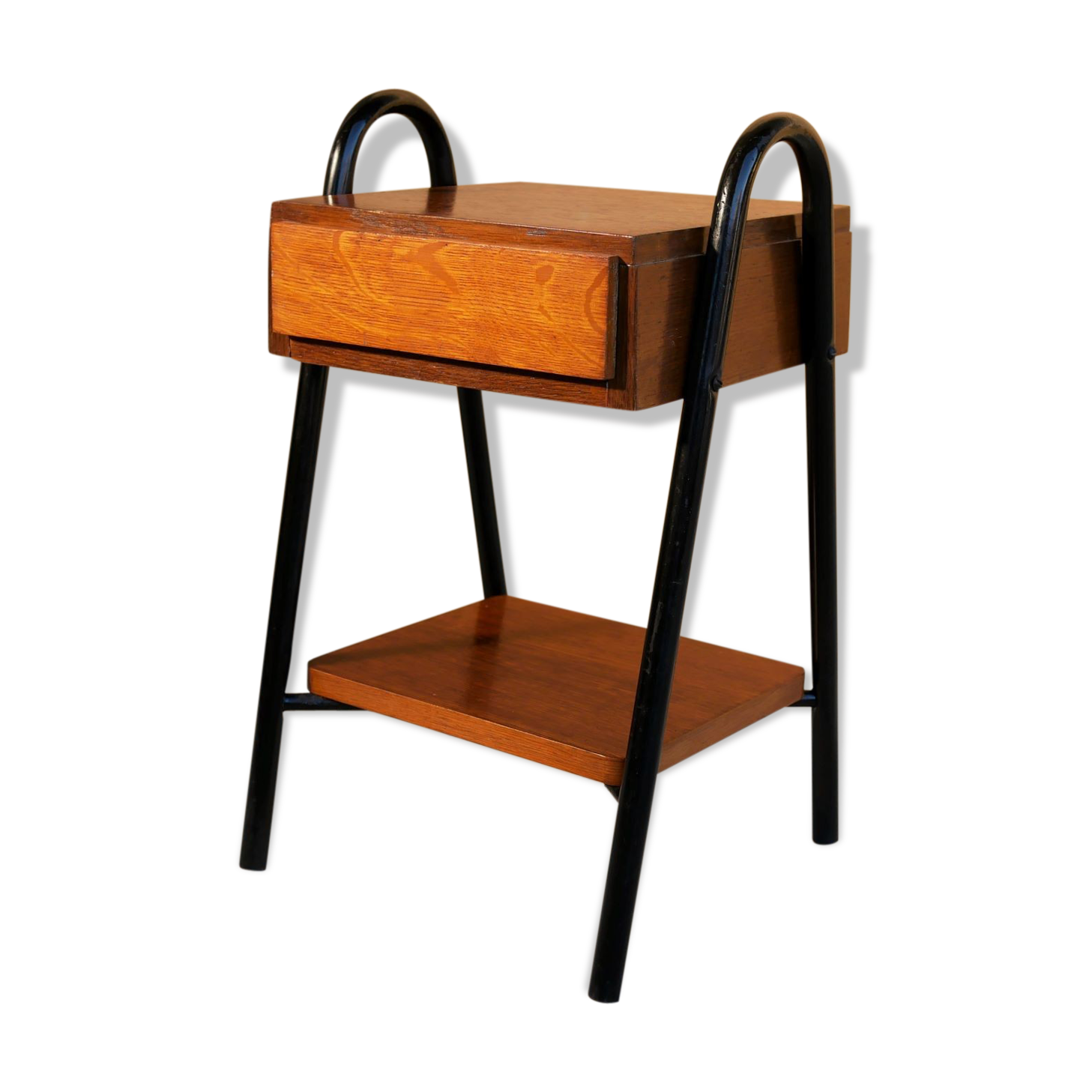 Vintage wooden and metal bedside table