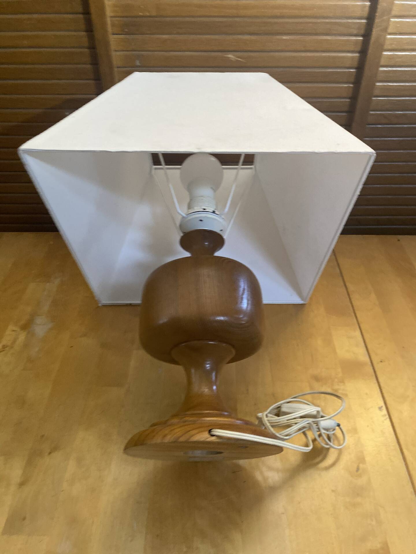 Vintage Scandinavian Turned Wood Lamp + Vintage Fabric Shade