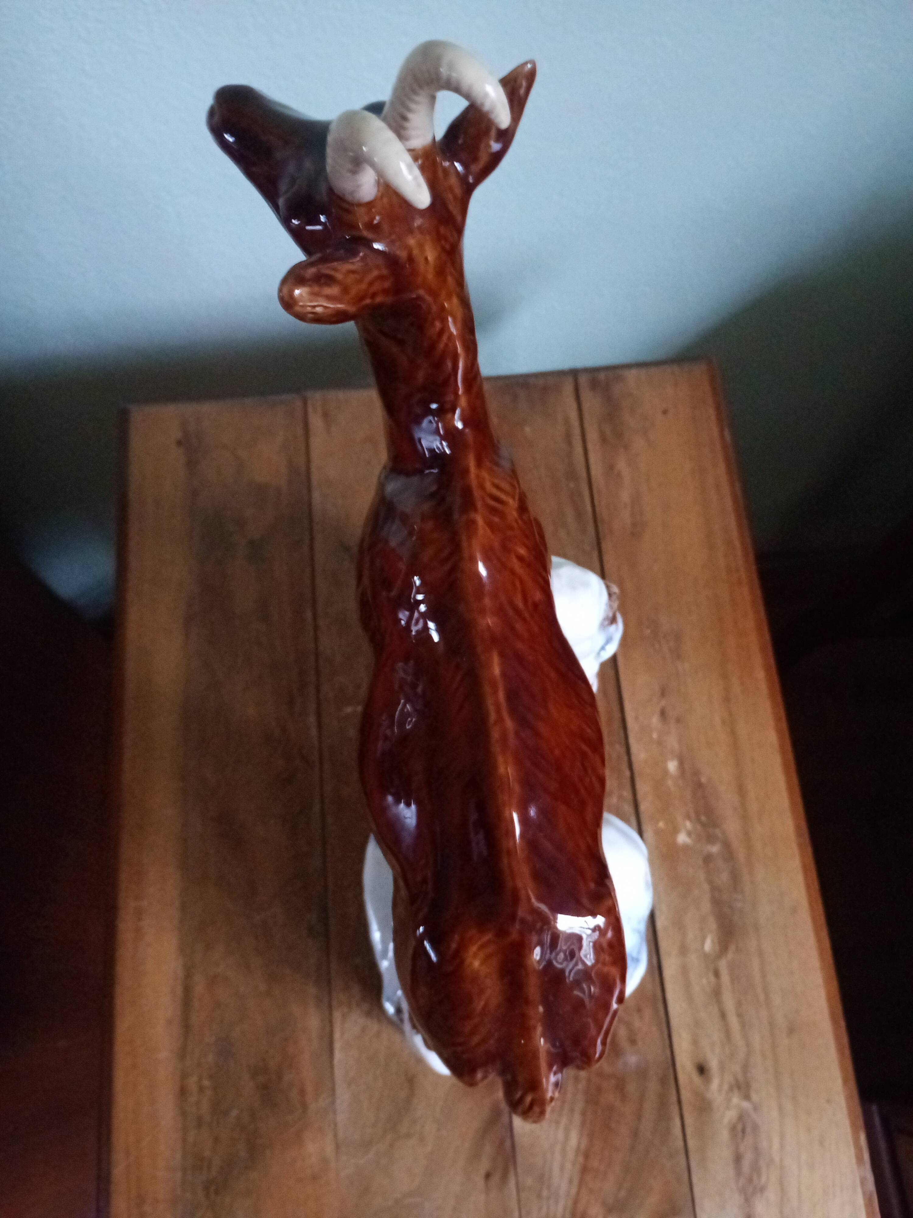 CHAMOIS animal statuette on a rock - enameled ceramic
