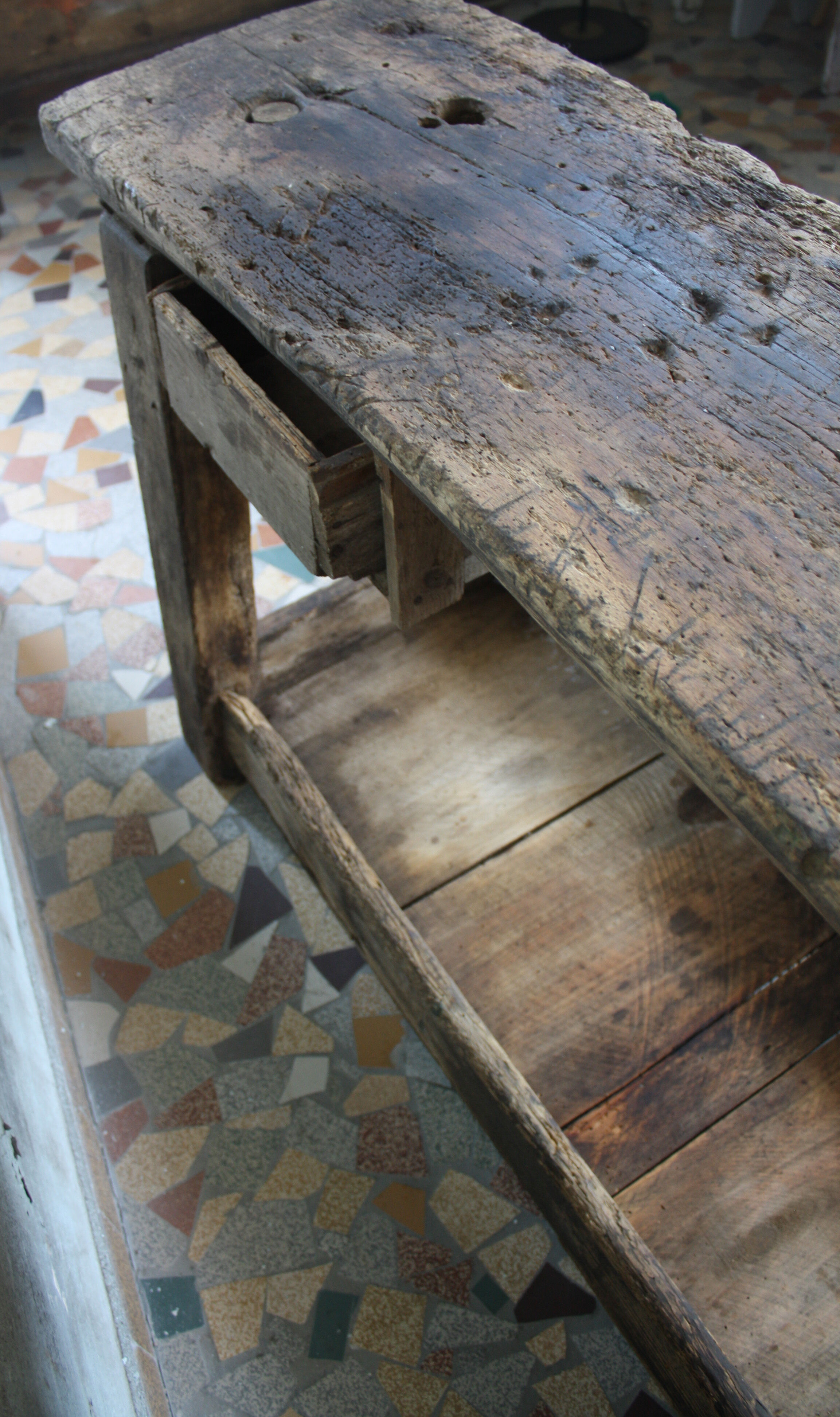 Ancient wooden workbench