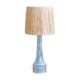 Signed pale blue ceramic lamp, raffia lampshade, 60s