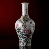 Vase d'appréciation en porcelaine Rose de Style dynastie Qing, Motif d'oiseau et de fleur, artisanat classique