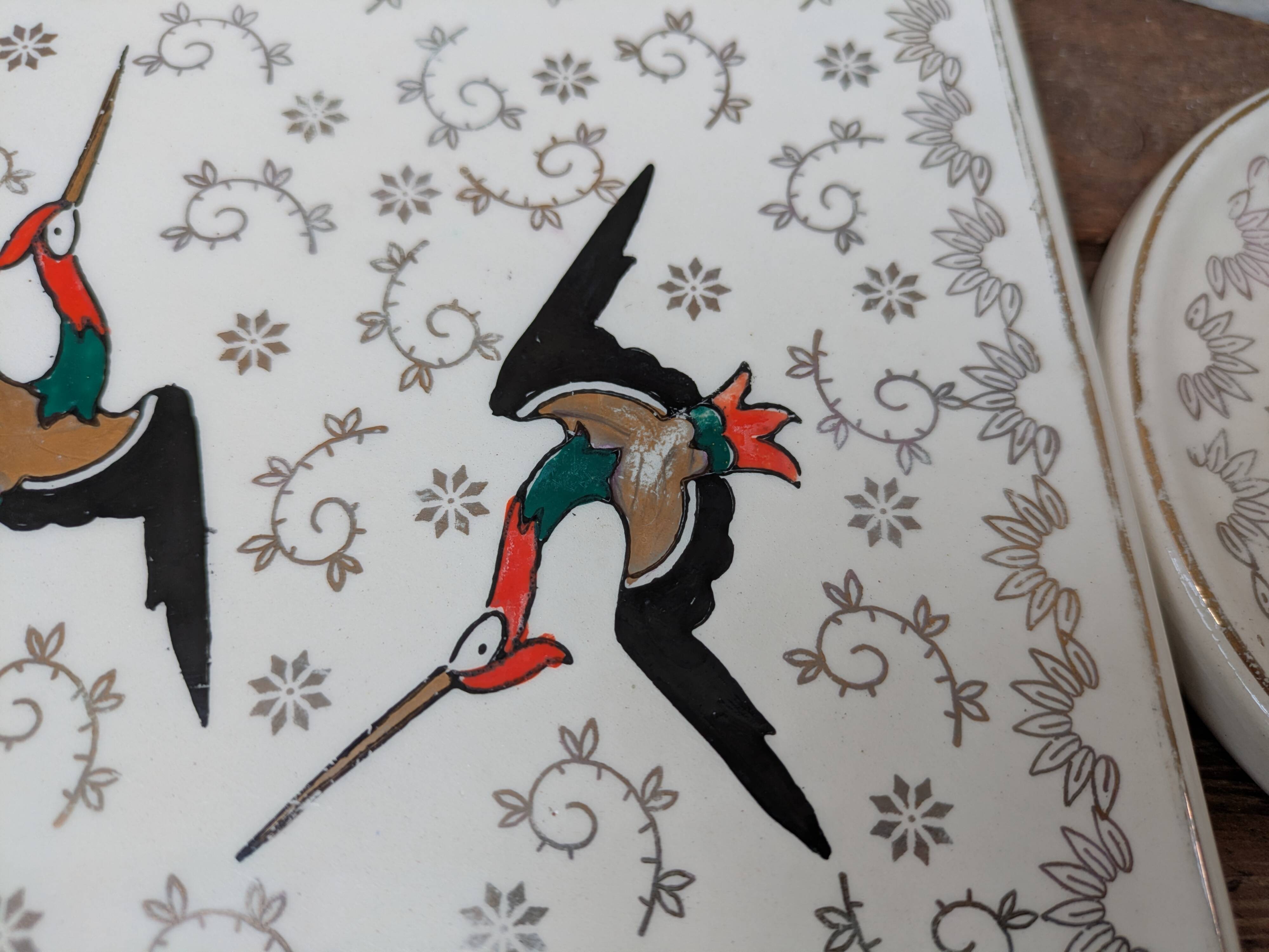 Dessous de plat et 2 dessous de bouteille Longwy modèle Chypre