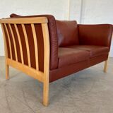 VINTAGE DANISH MID CENTURY DARK COGNAC LEATHER 2 SEATER STOUBY SOFA