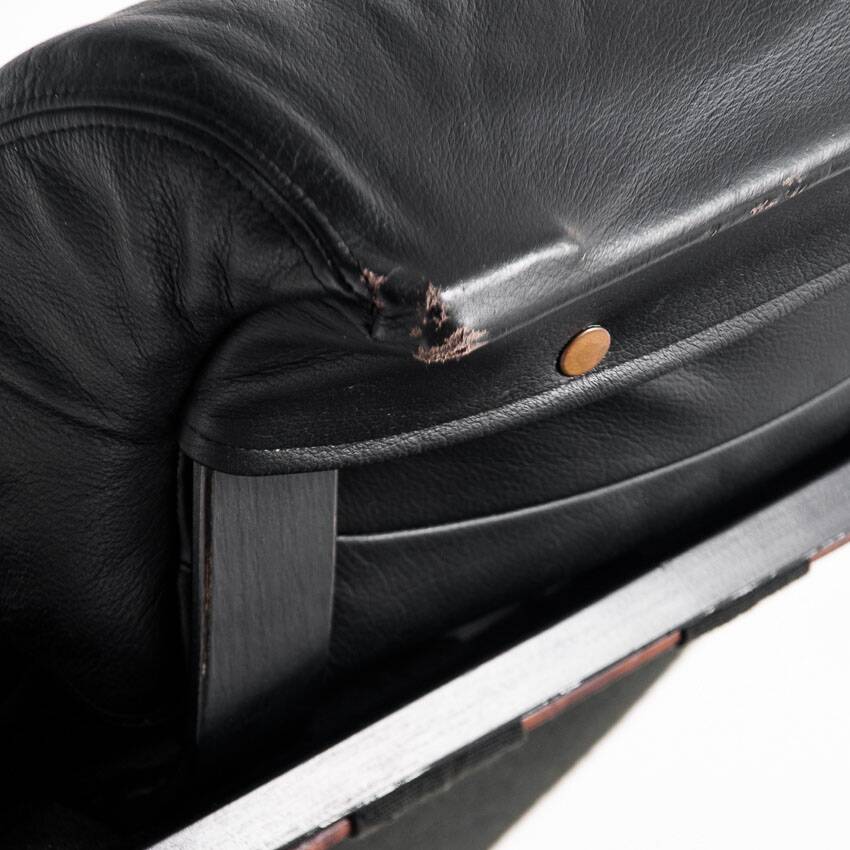 Kroken armchair in curved wood and leather. Design by Ake Fribytter for Nelo. Sweden, 80s