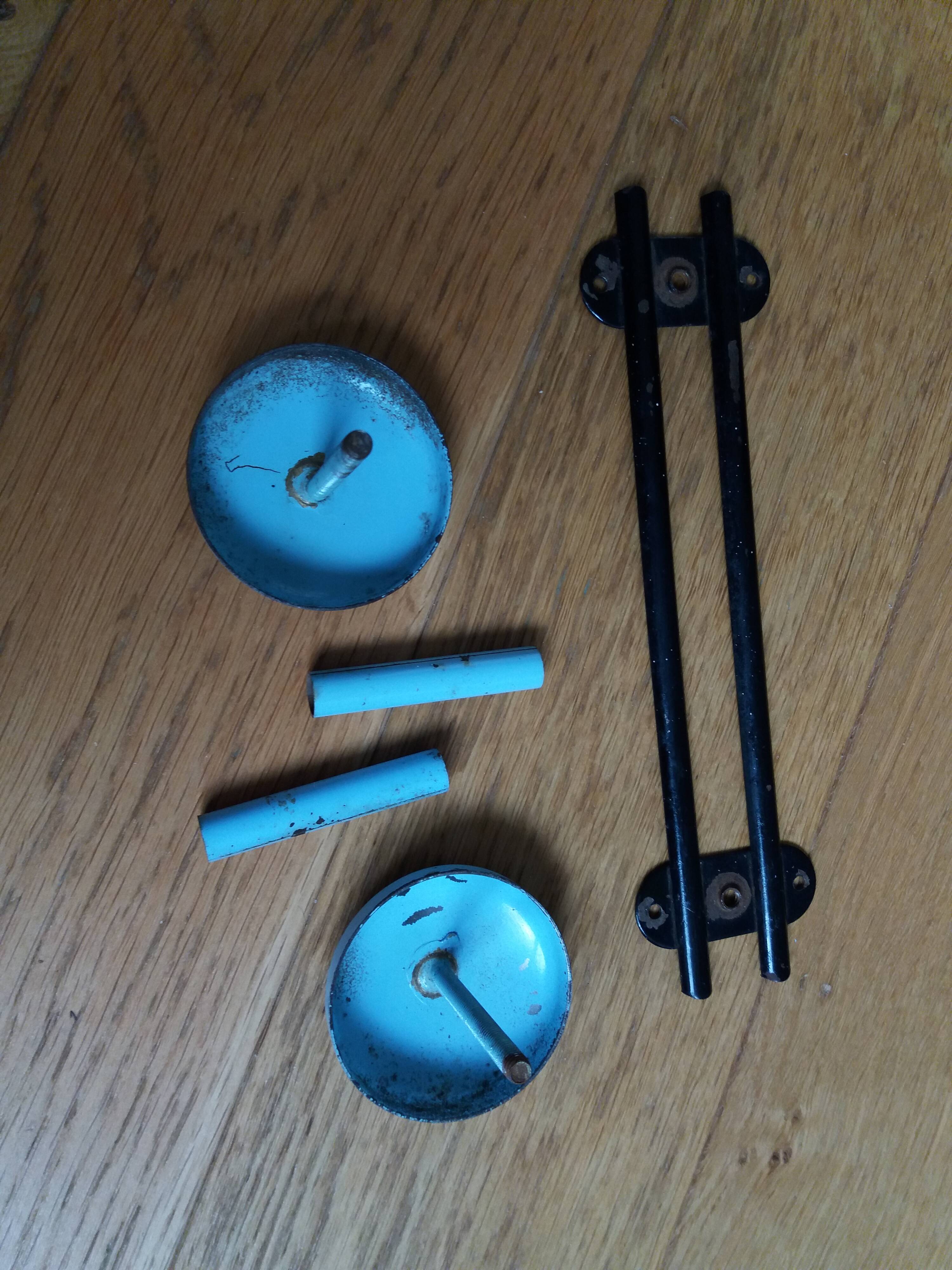Wall coat rack with 2 vintage hooks from the 60s and 70s