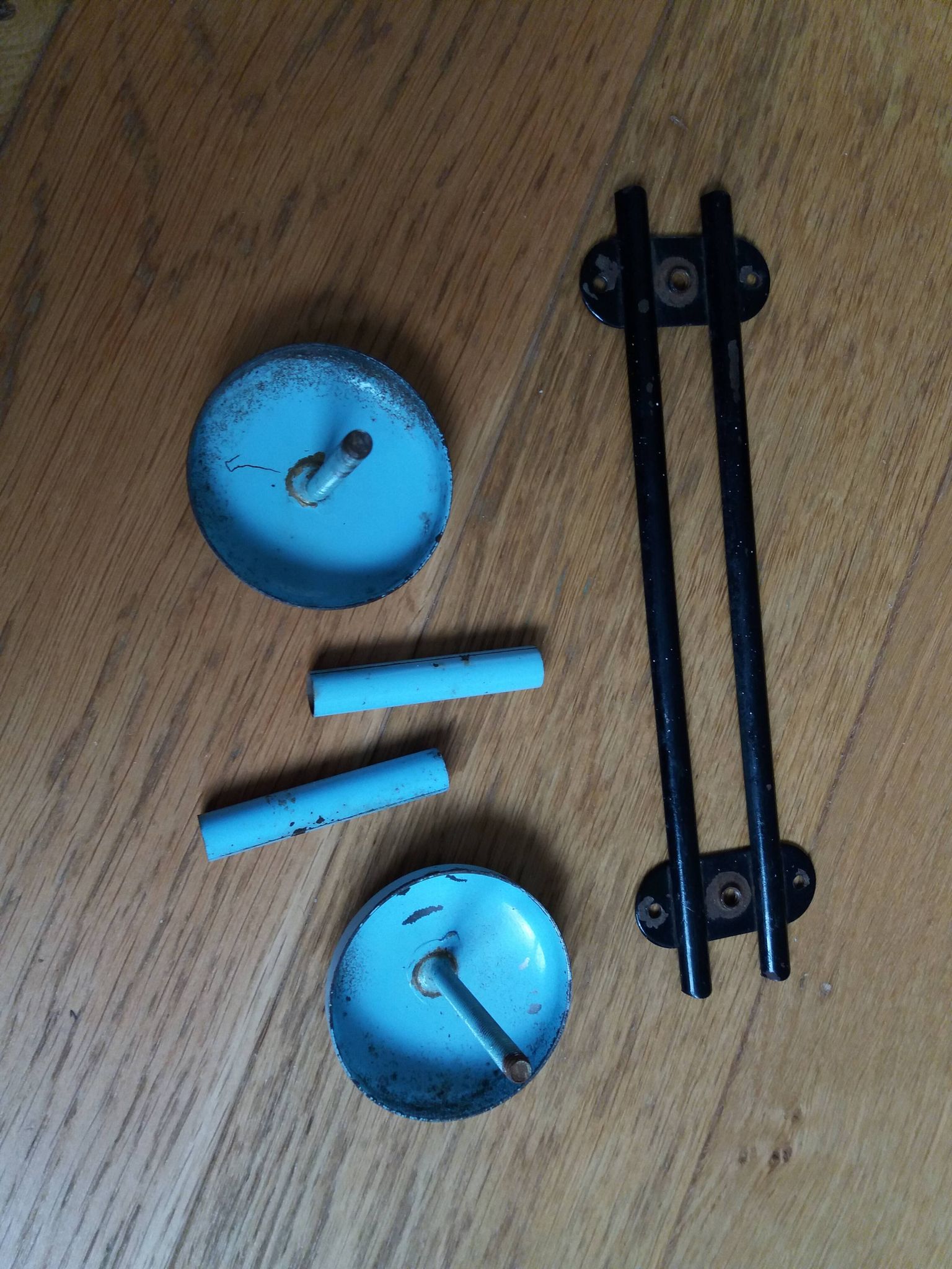 Wall coat rack with 2 vintage hooks from the 60s and 70s