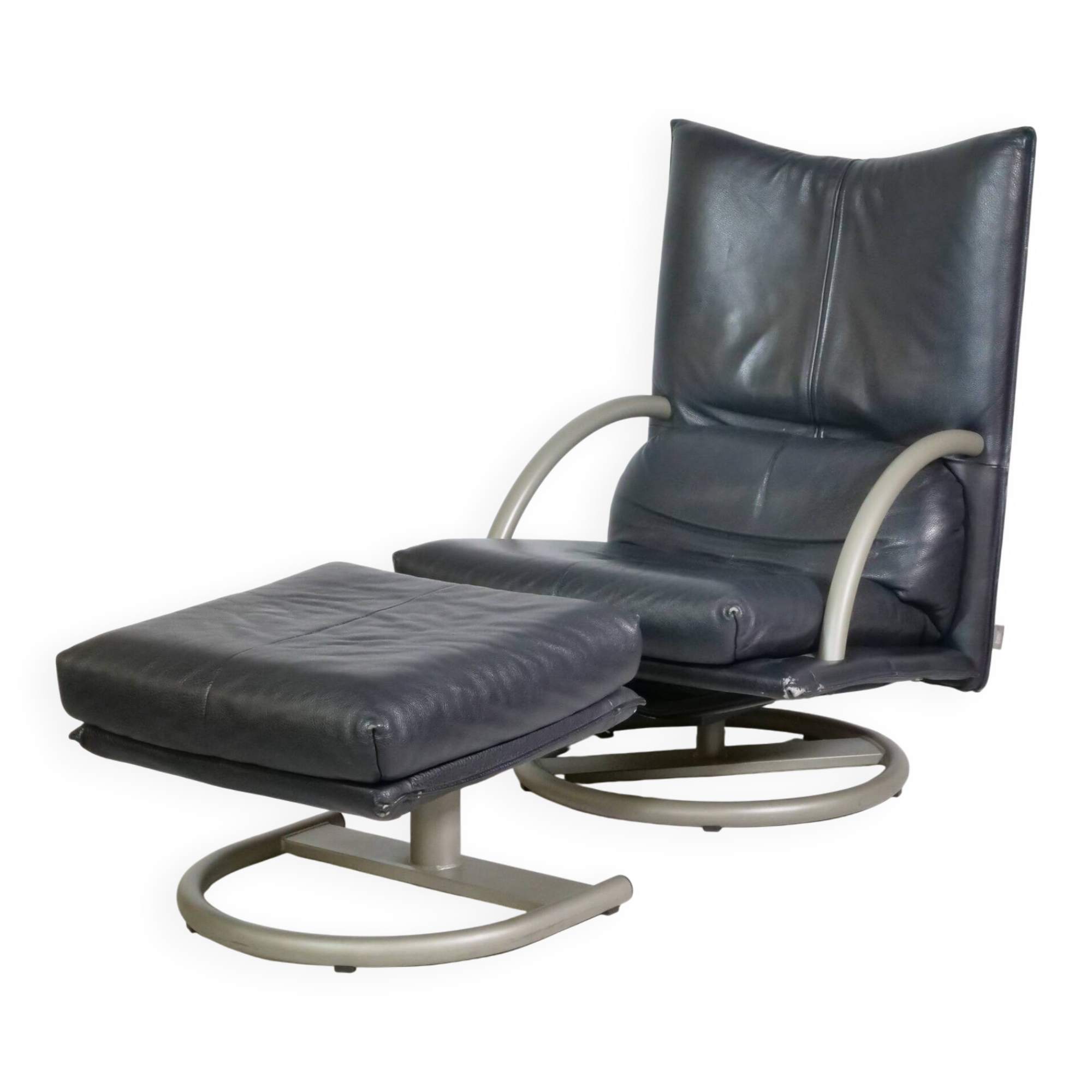 Vintage Design Leather Armchair Rolf Benz BMP 418 with Footstool, 1980s