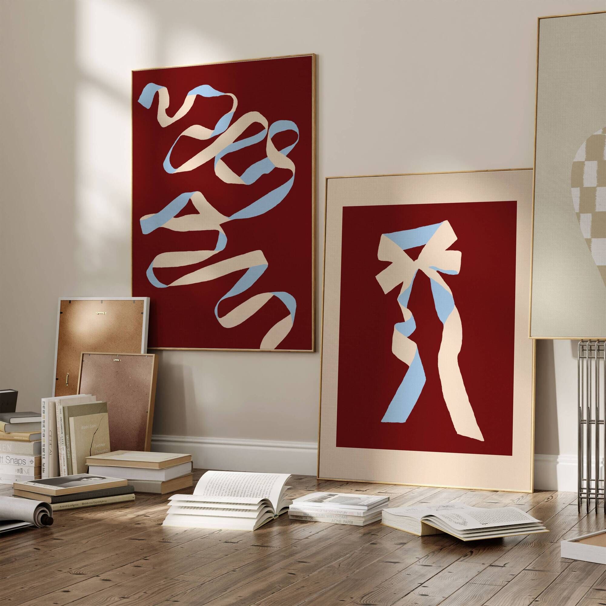 Pair of giclee prints, abstract burgundy set of two, 50x70cm