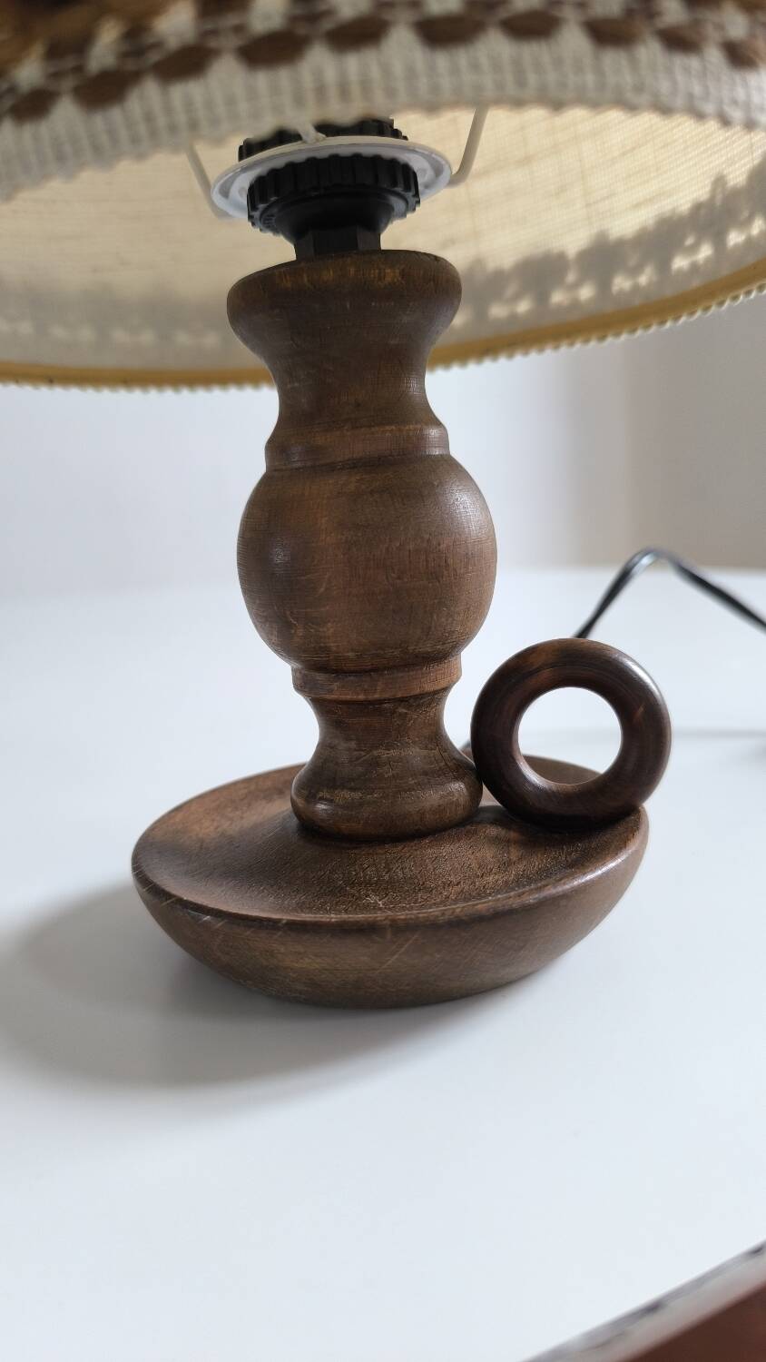 1950s turned wood table lamp