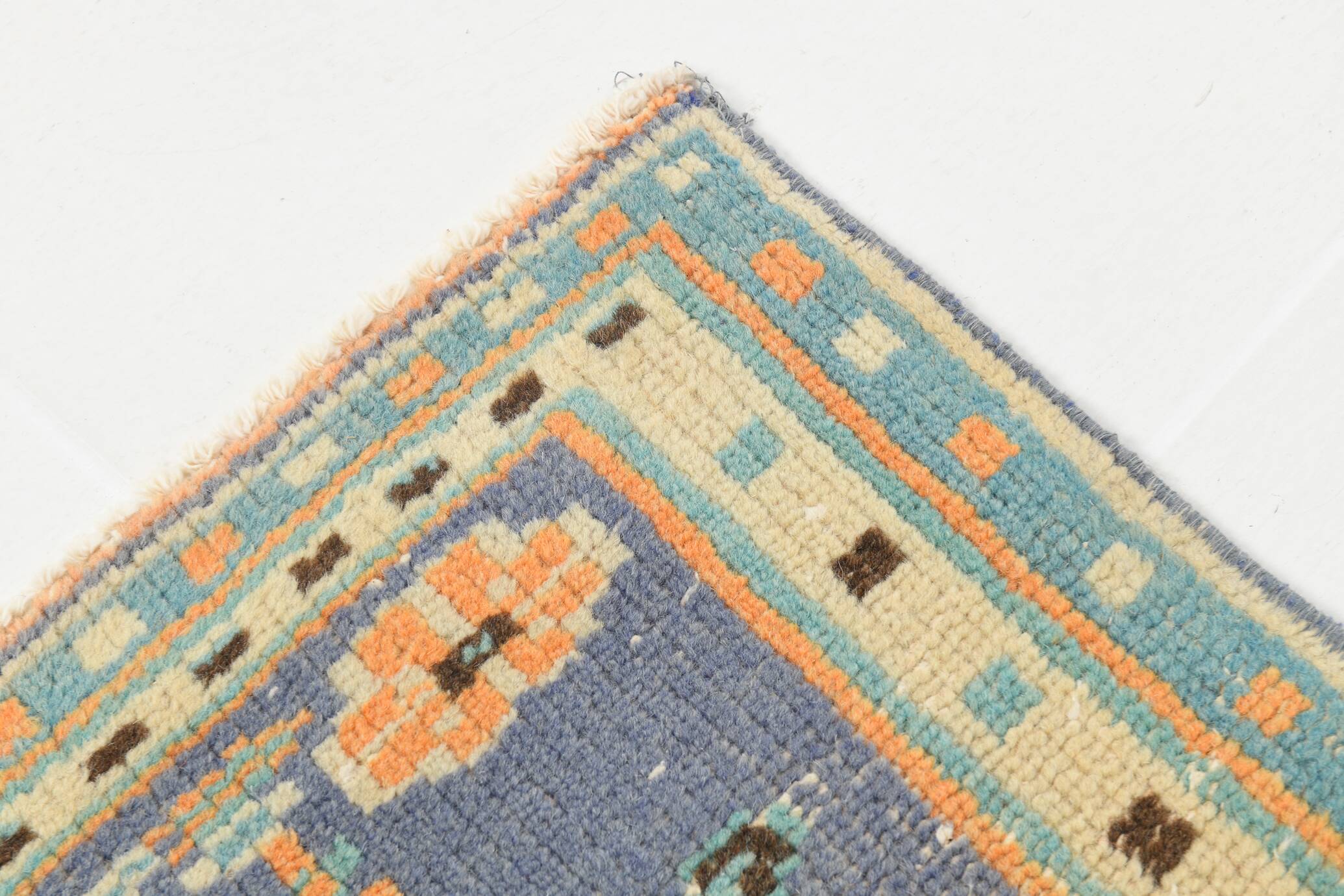 6x9 Vintage Peach Color Blue Medallion Handmade Vintage Rug, 175x290 Cm