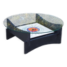 Designer coffee table with double sun ceramic tops and glass, blackened wood base