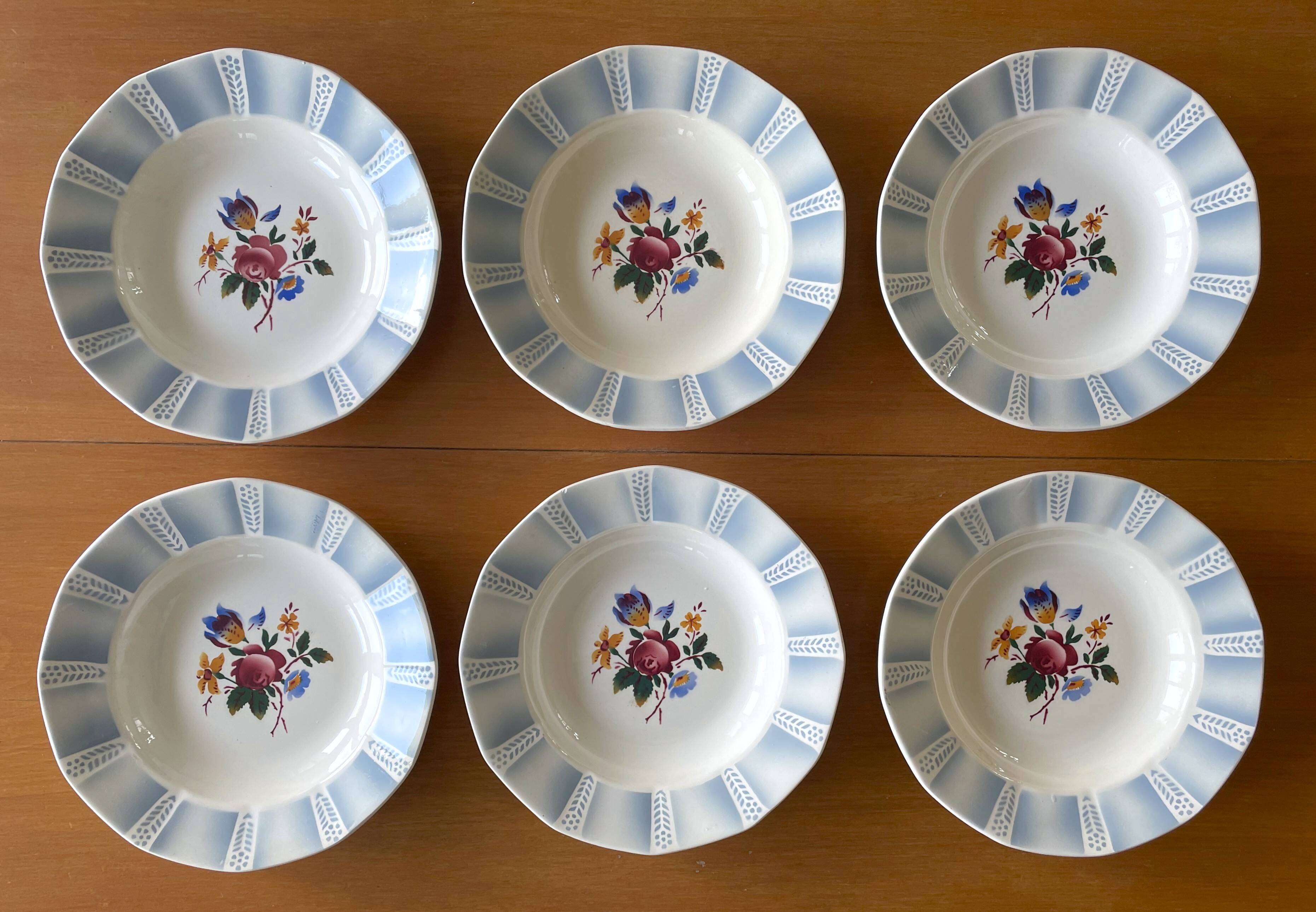 6 antique deep plates in Sarreguemines earthenware