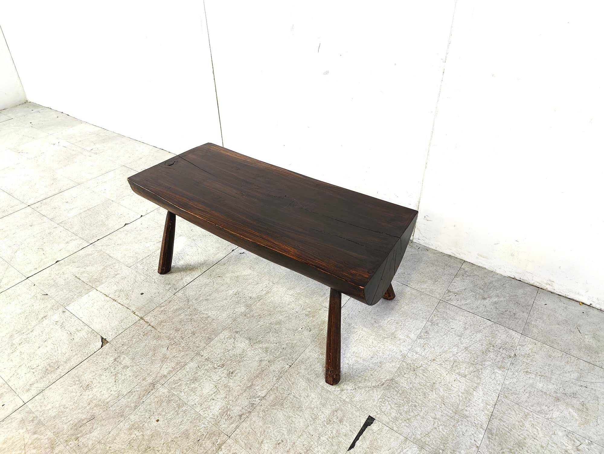 Solid wooden brutalist coffee table, 1960s