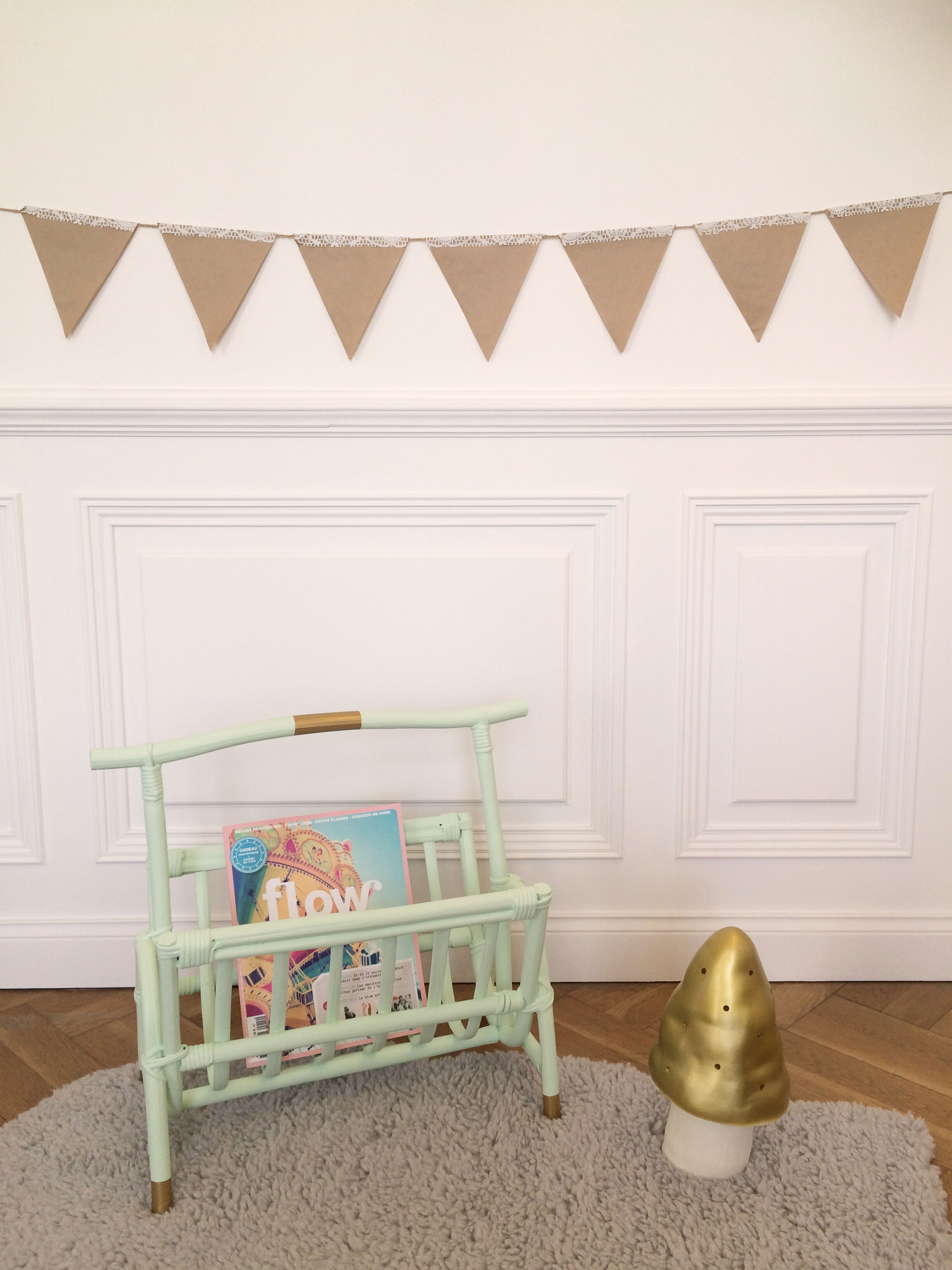 Magazine rack Wicker 'Mint & Gold'