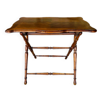 Folding side table in turned wood and marquetry circa 30's/40's