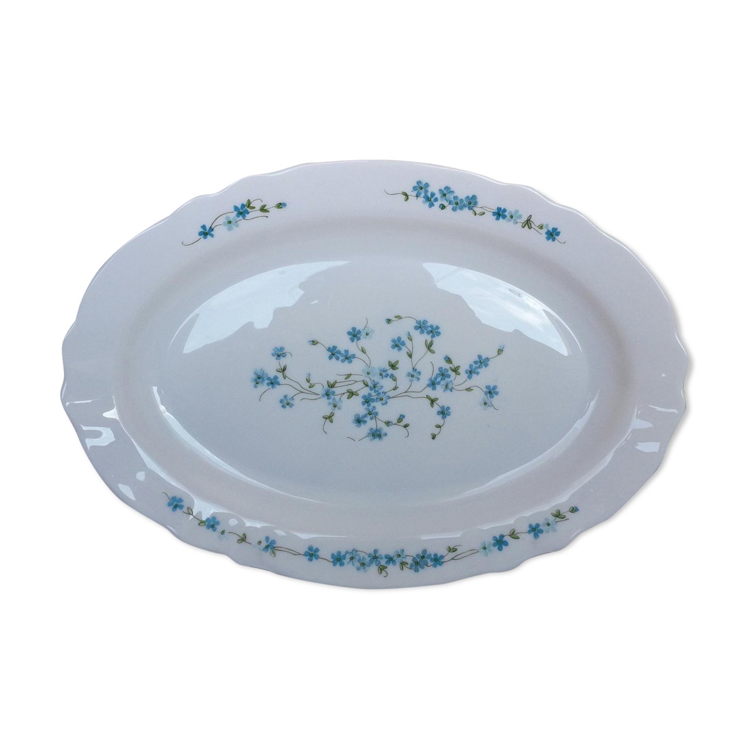 Grand Plat Oval Arcopal Veronica Myosotis Blue Flowers Opaline Vintage Retro