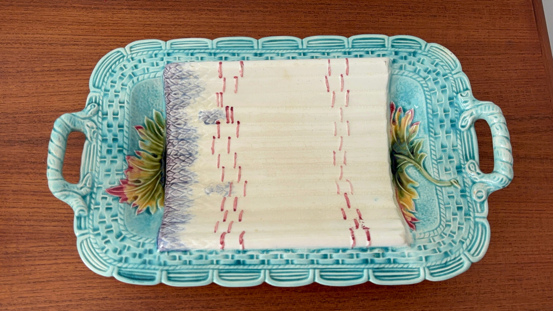 Vintage asparagus dish in faience barbotine – Large serving platter