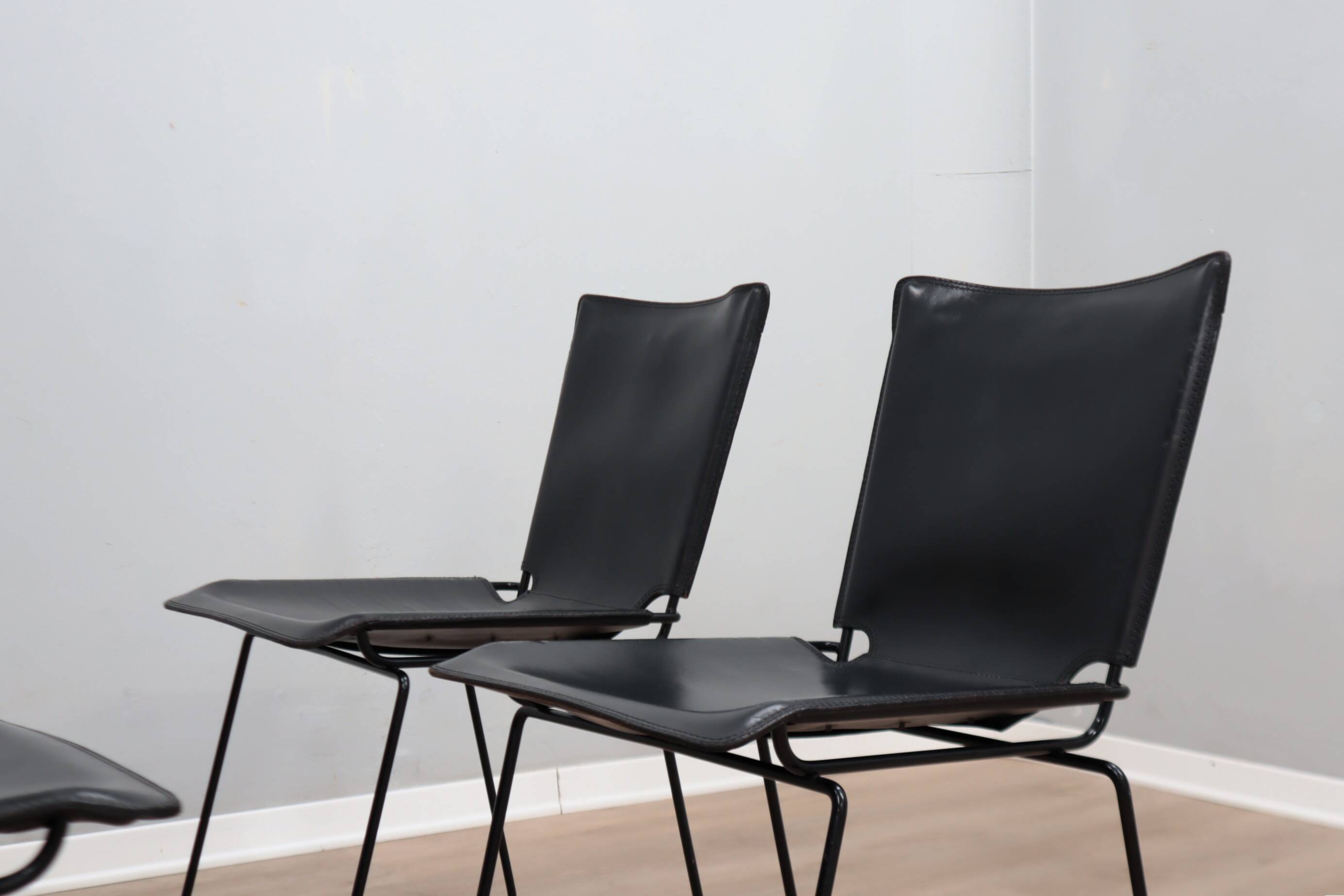 Leather stacking chairs by Toyoda Hiroyuki for ICF 1980s, set of 4