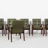 Midcentury Danish set of 6 chairs with armrests in rosewood and leather by Arne Vodder for Sibast