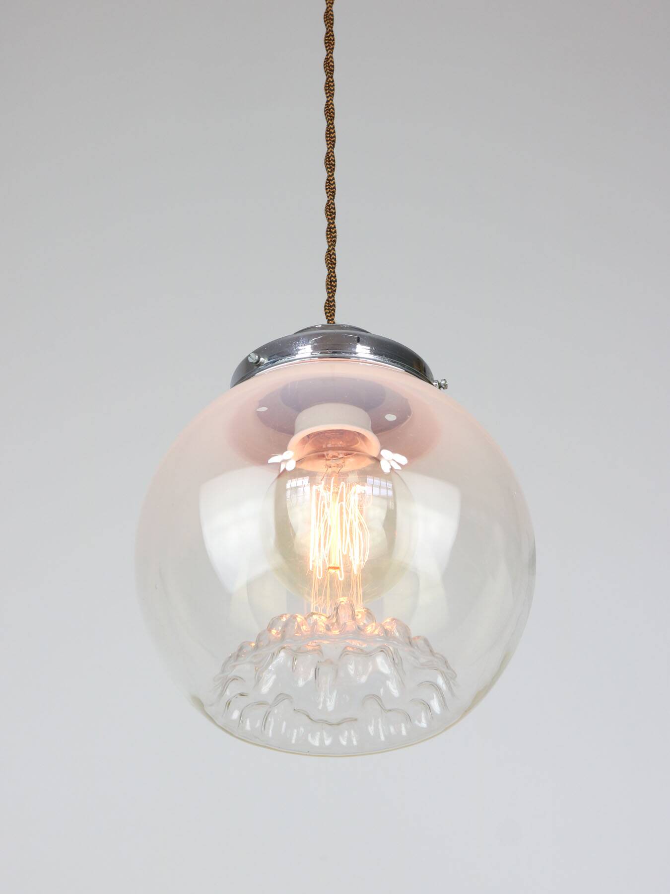 Suspension mid-century en chrome et verre de murano, italie