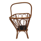Square work basket on light varnished wicker legs, with handle