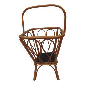 Square work basket on light varnished wicker legs, with handle