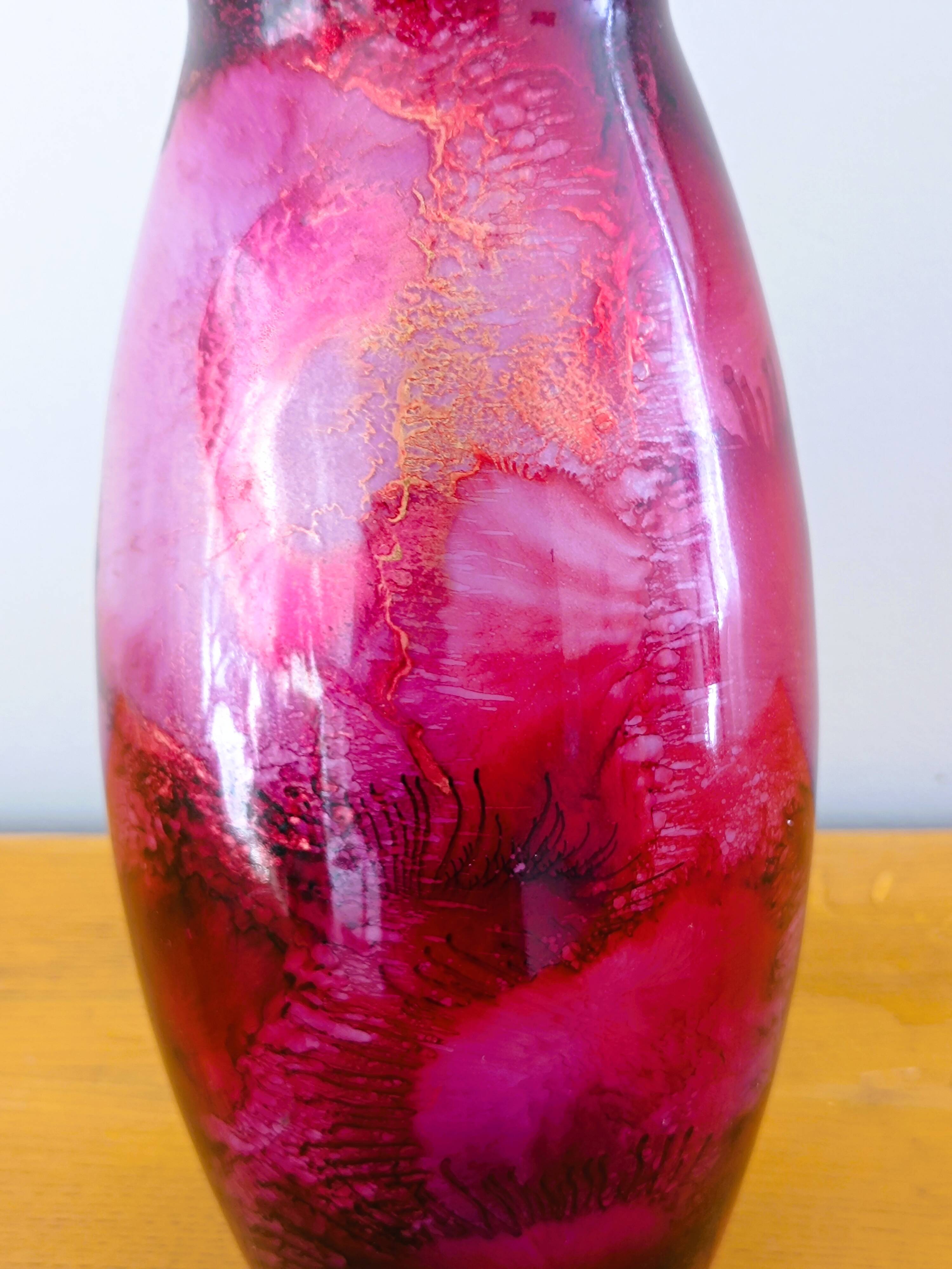 Hand-painted purple glass vase