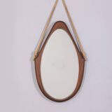 VINTAGE 1970S OVAL WALL MIRROR IN WOOD, ITALIAN DESIGN