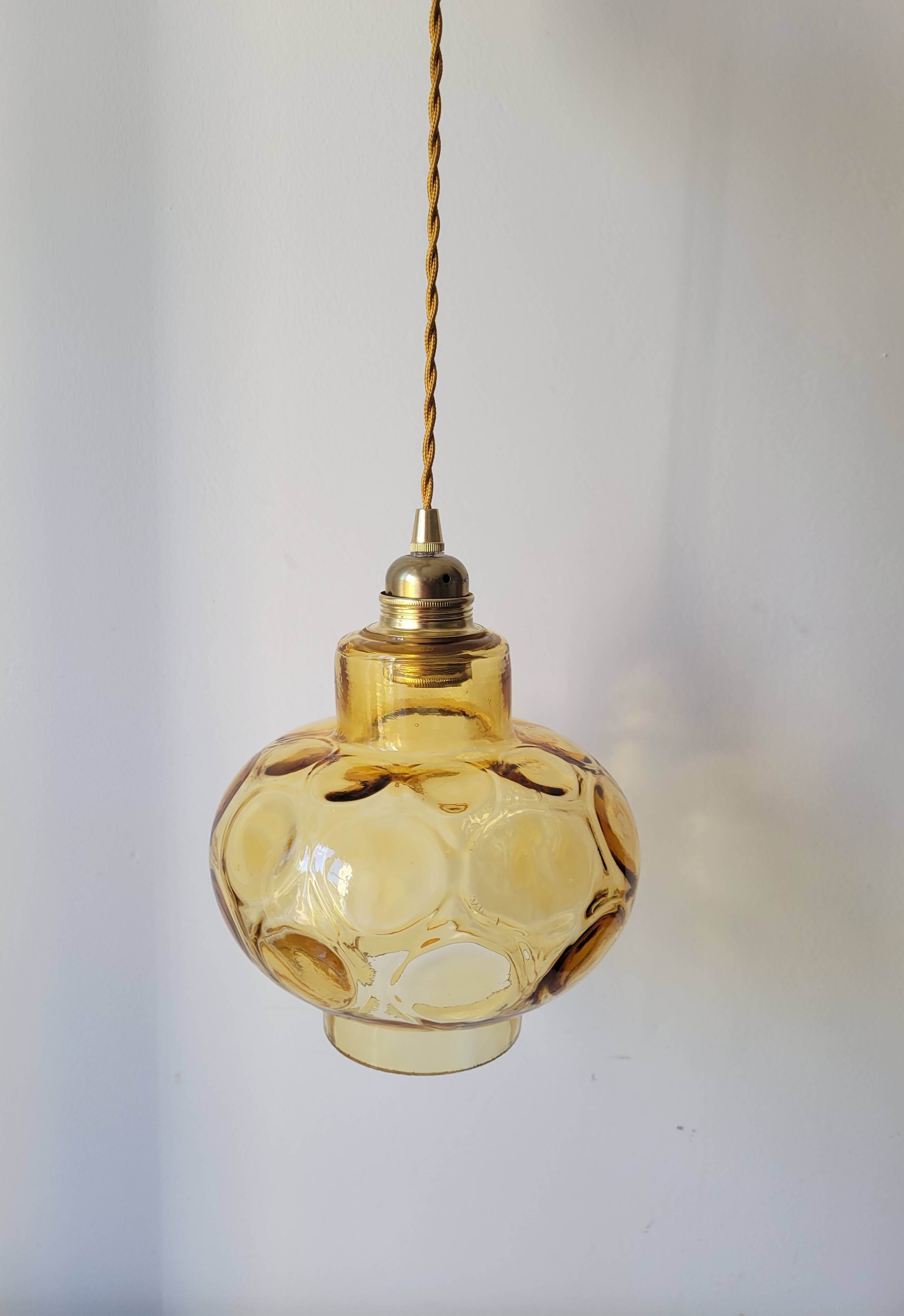 Amber faceted glass pendant light
