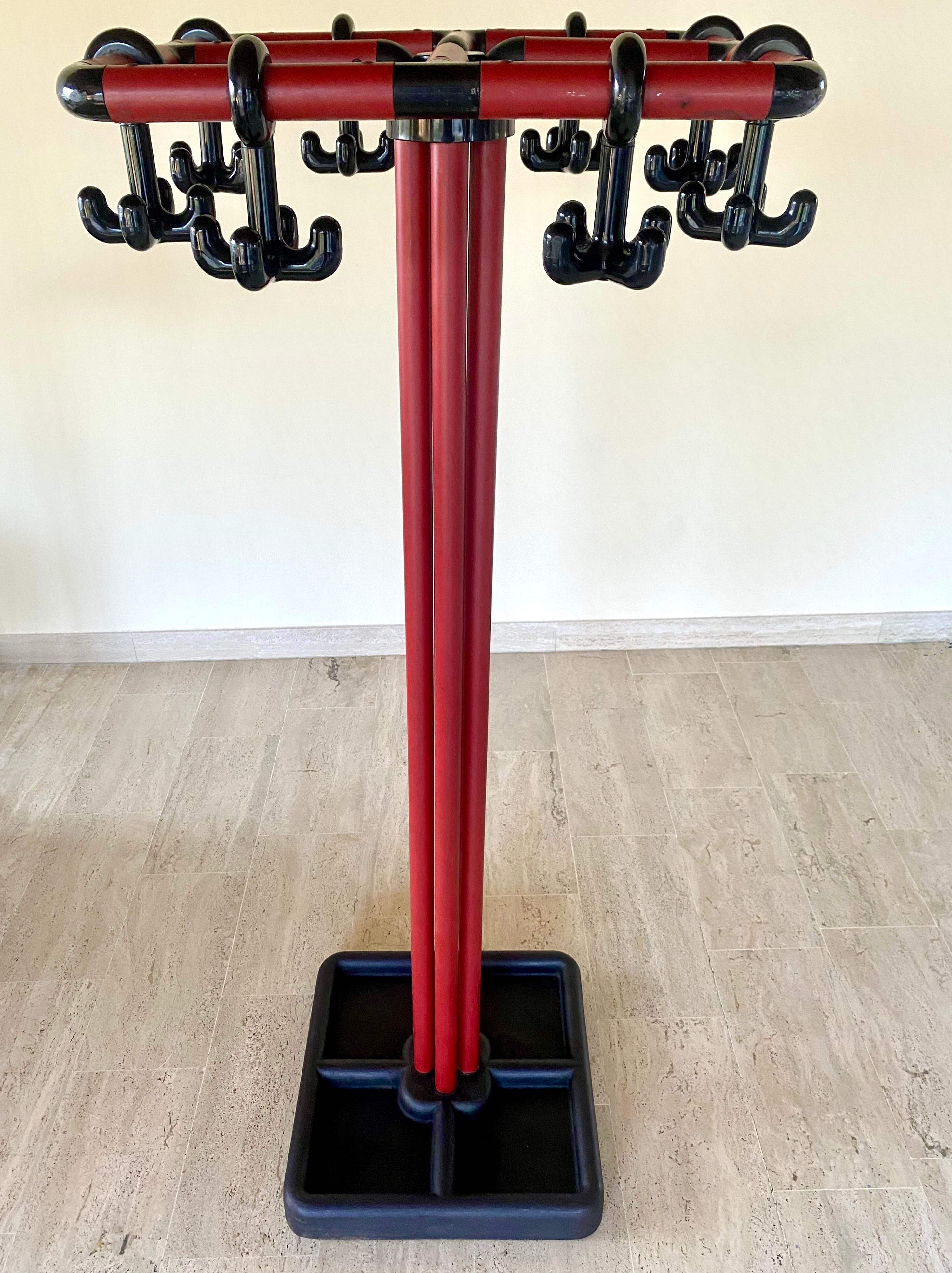 Red and black coat rack design 1980s