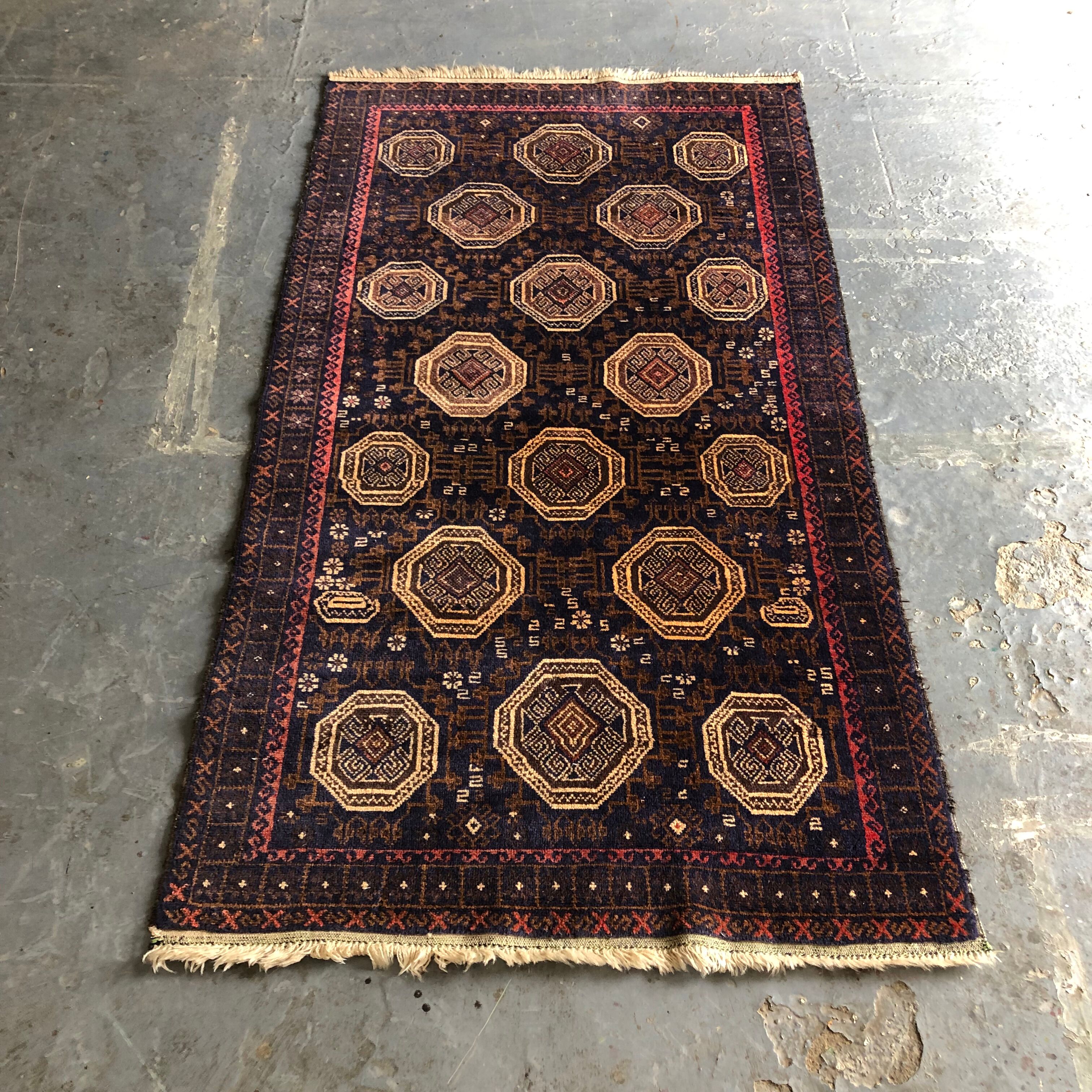 Old oriental carpet 111x195 - dominant blue