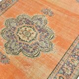 6x9 Antique Vintage Orange & Greeb Turkish Rug, 182x286Cm
