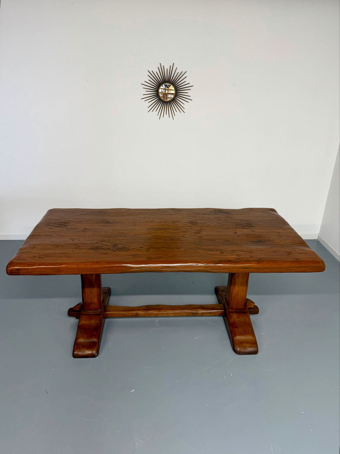 Monastery farmhouse table in thick solid oak, vintage 1960s.