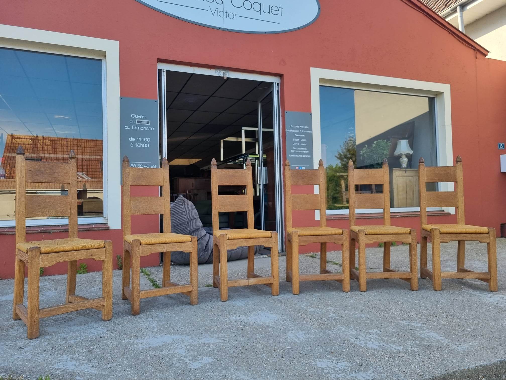 suite of 6 brutalist chairs