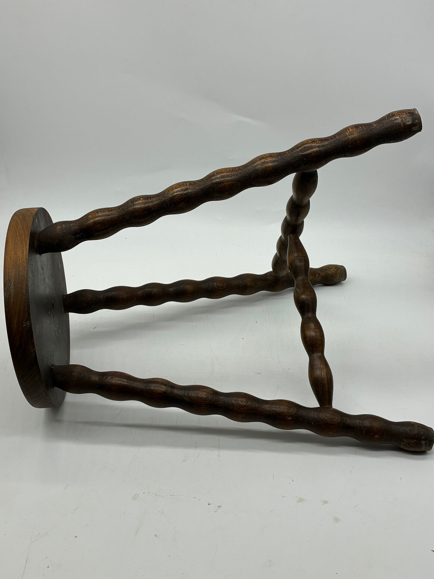 Vintage turned wood stool / plant stand / side table