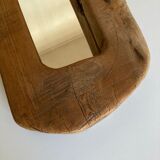 Mirror cubist shape in raw wood Formentera 1970
