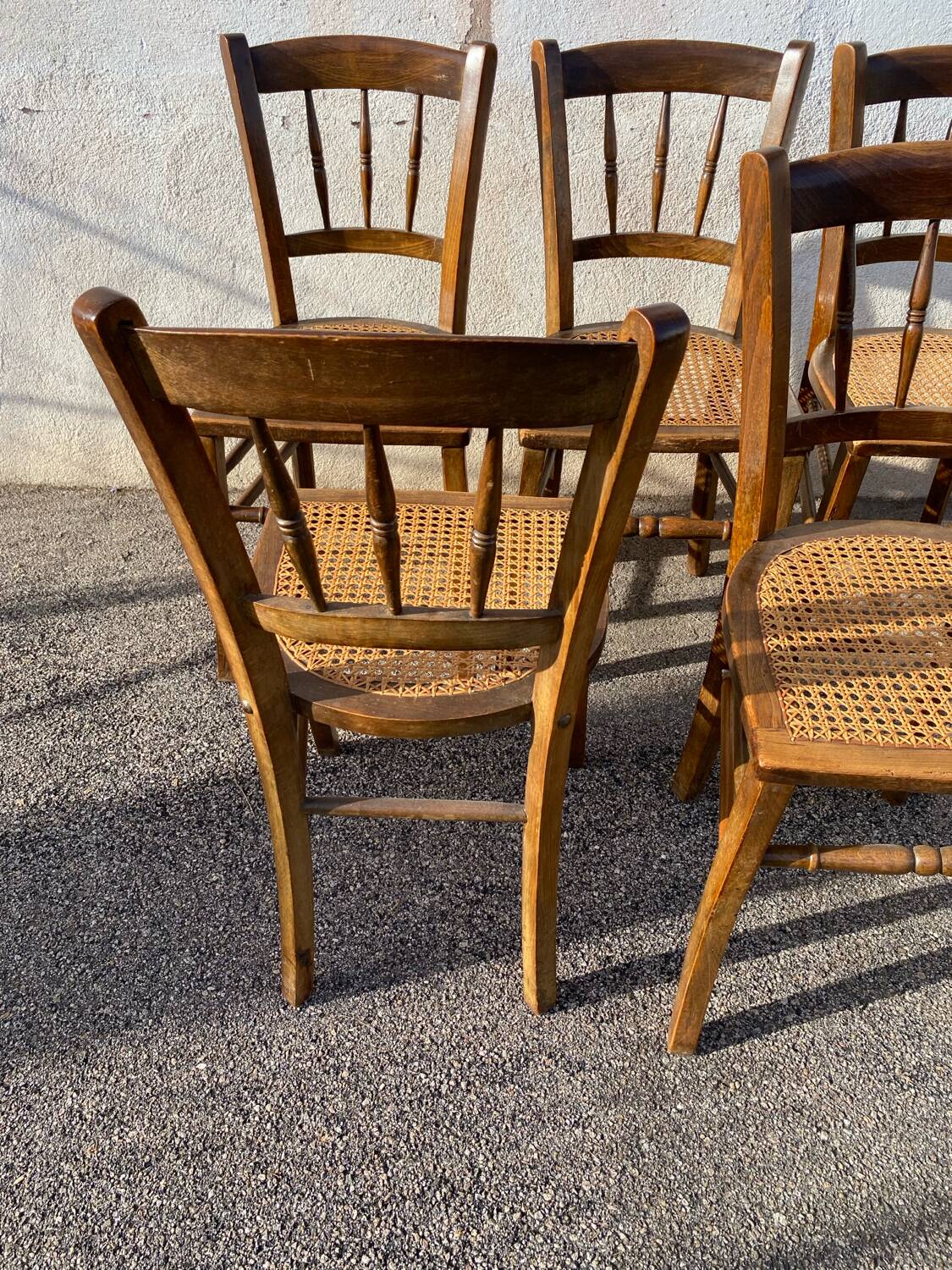 Set of 5 caned bistro chairs