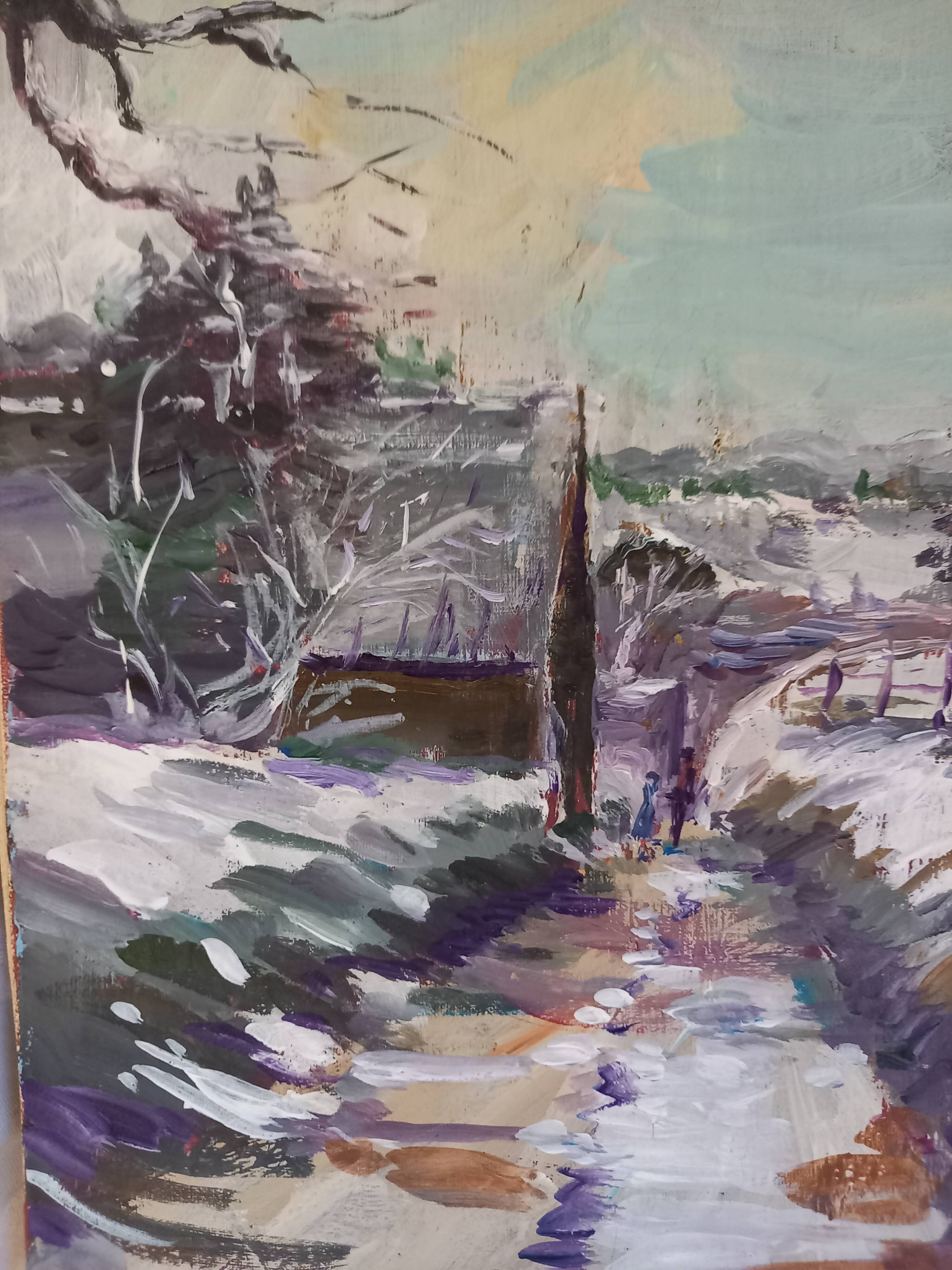 Oil on canvas, landscape under the snow, Jacques Wallart