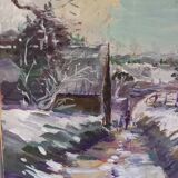 Oil on canvas, landscape under the snow, Jacques Wallart