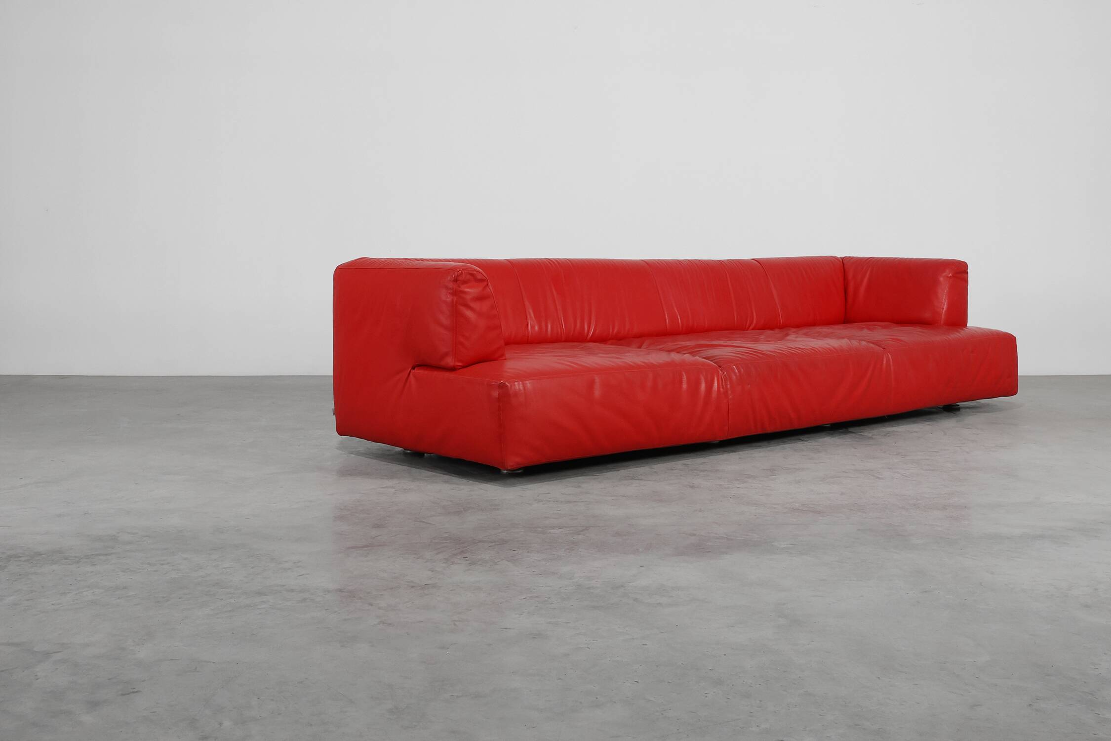 Red Mid-century 3-seater Leather Sofa by Edra, Italy 2000