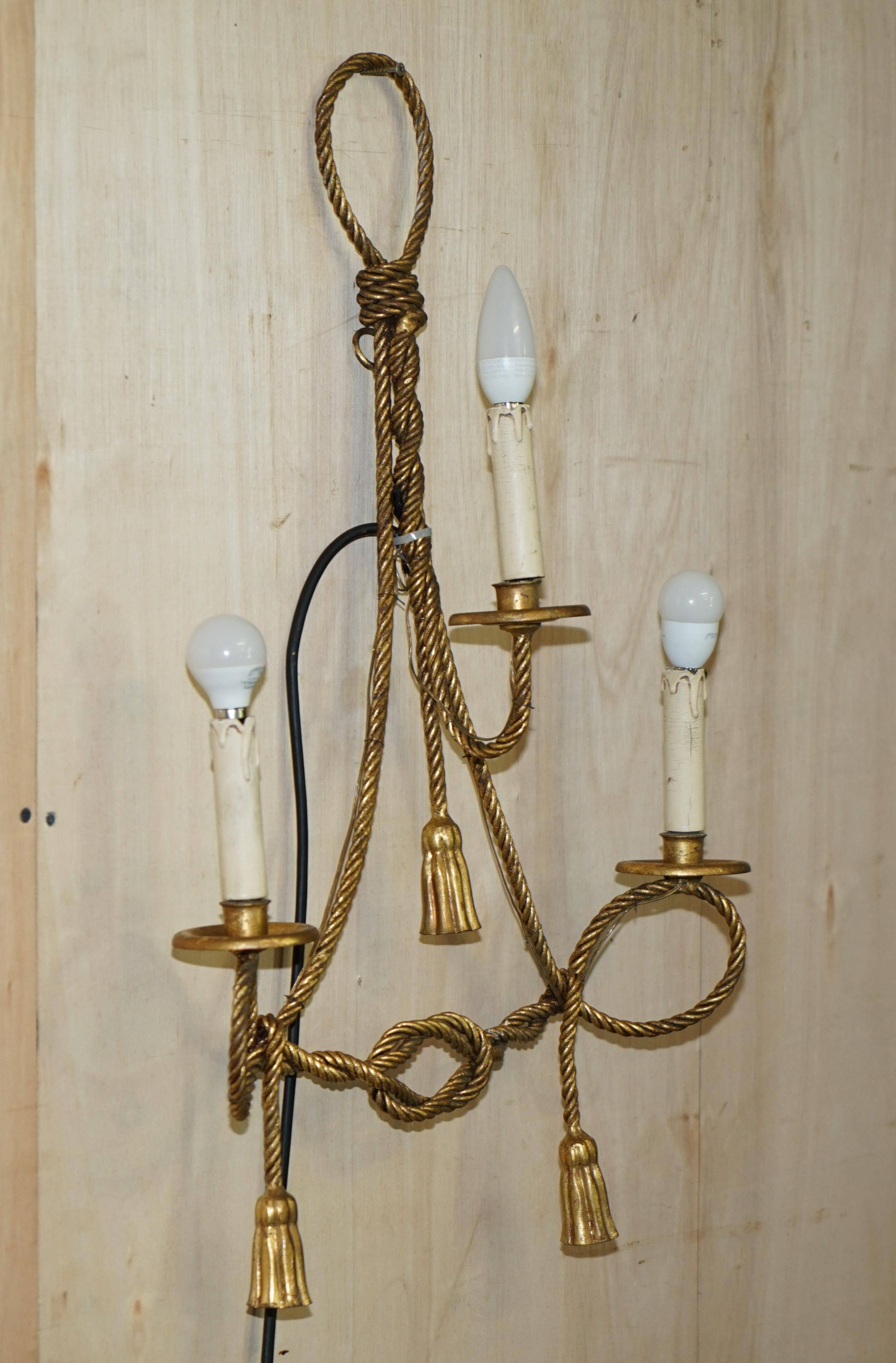 Vintage Twisted Wall Light Three Branches with Pendants
