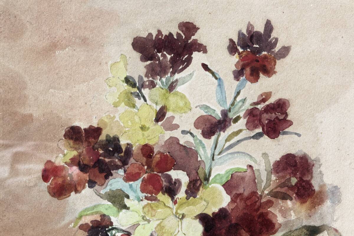 Still life, watercolor bouquet of flowers, signed L. de Bouvry