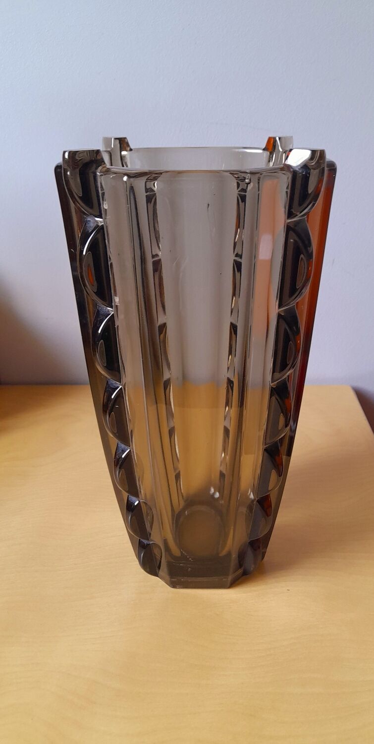 Art deco vase in smoked glass