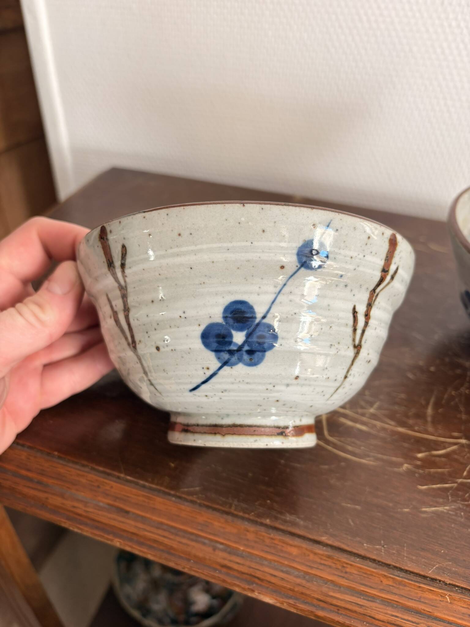 Lot 2 Tea Bowls Rice Stoneware Glazed Chawan Plum Blossom Chinese Japanese