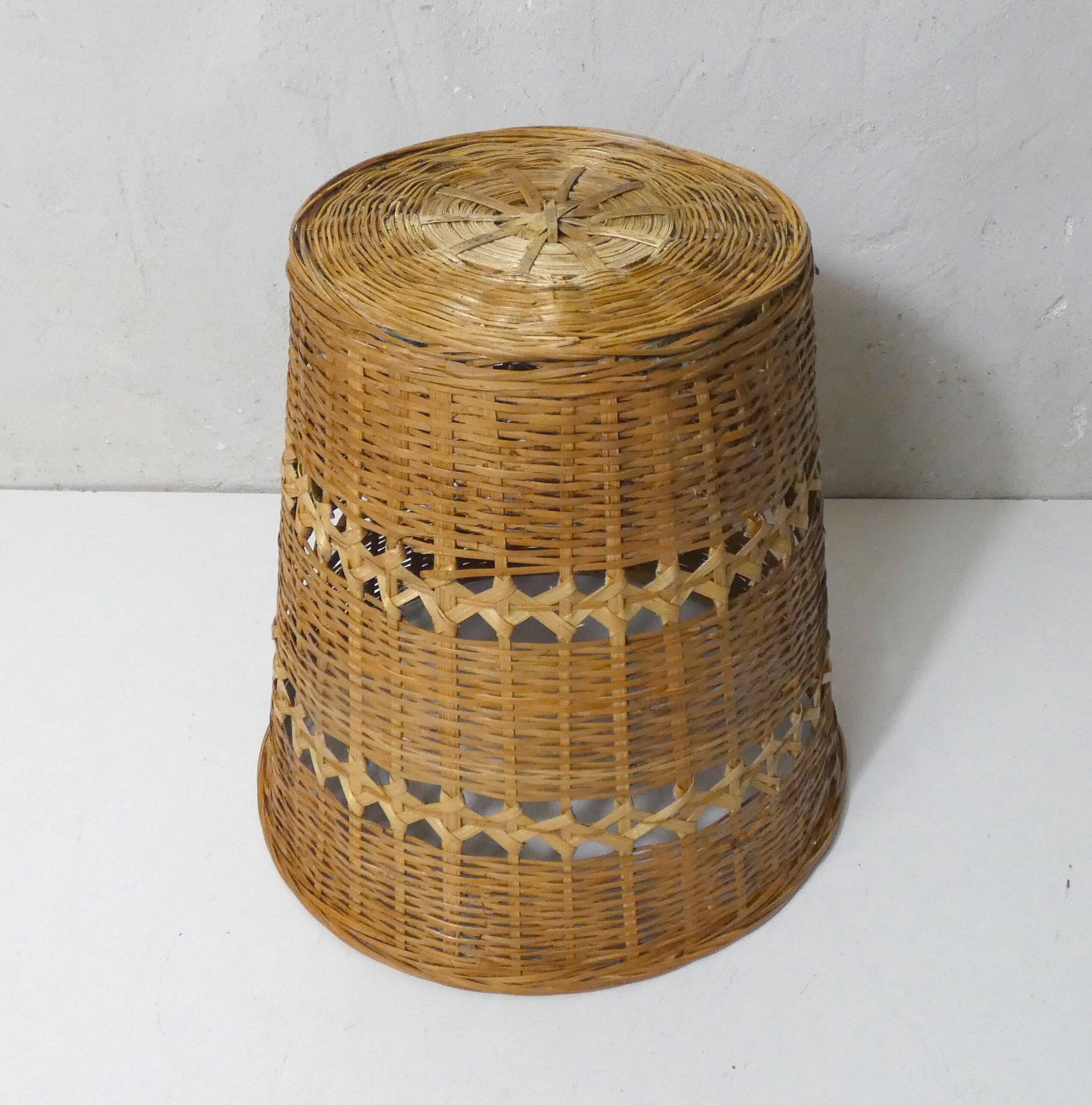 grand cache pot en rotin Vintage