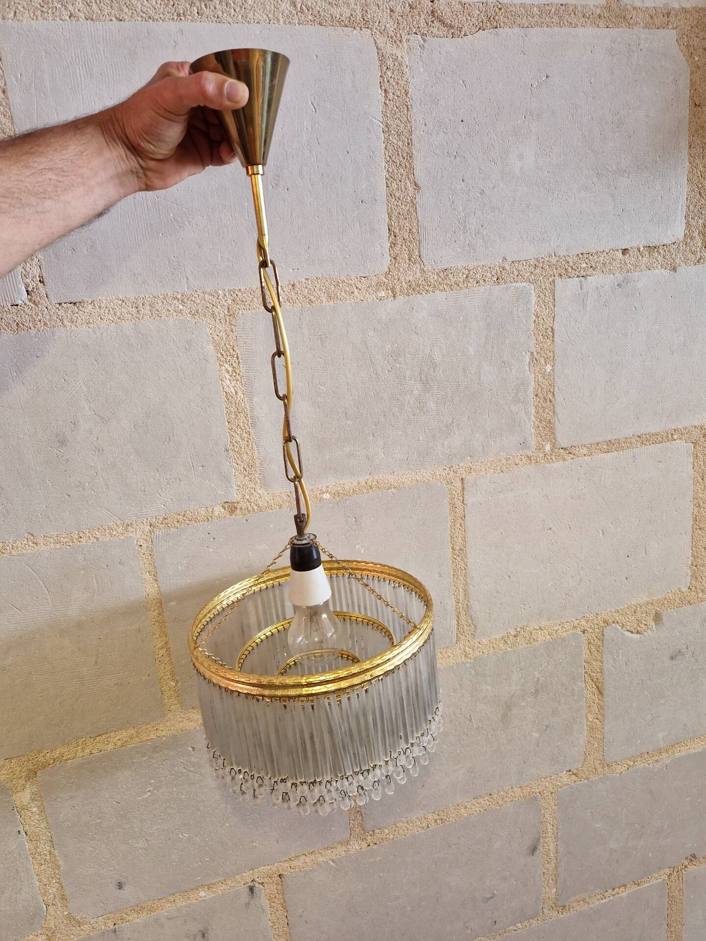 Crystal and brass cascade pendant chandelier