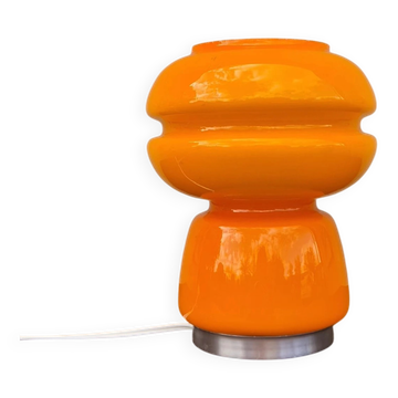 Petite lampe champignon vintage orange en verre opaline space age