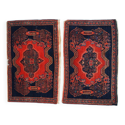 Paire de tapis antiques faits main Senneh persans 52cm x 80cm (années 1900)
