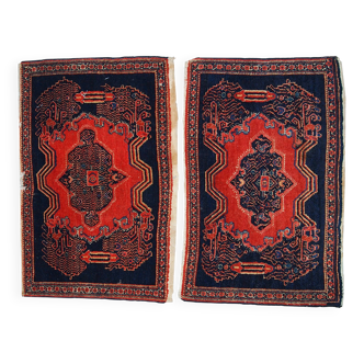 Paire de tapis antiques faits main Senneh persans 52cm x 80cm (années 1900)